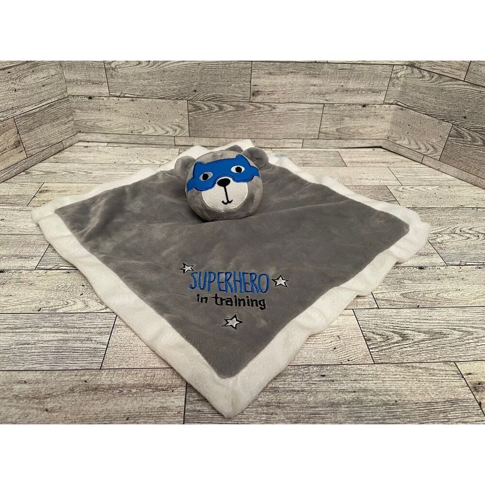 Nursery Rhyme Gray Bear SUPERHERO IN TRAINING Lovey Security Blanket Satin EUC